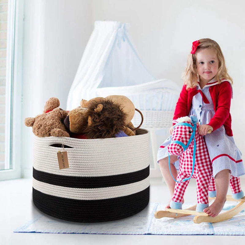 Tecidos decorativos Corda de algodão lavandaria de brinquedos a crianças toalha suporte de armazenamento a cesta