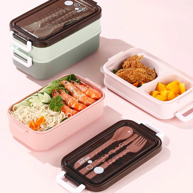 Plastic Lunch Box with Grids Microwave Oven Supported Student Lunch Box