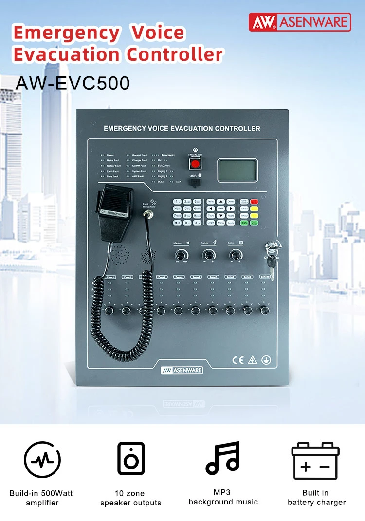 Audio Voice Evacuation System Control Panel Fire Alarm Voice Evacuation System for Hospital