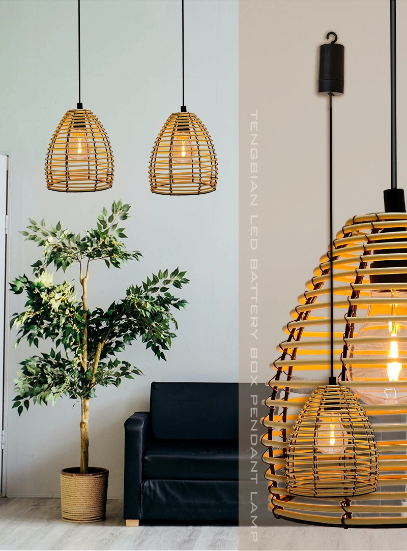 Rattan Lampenschirm Decke Handgewebt Weidenanhänger Licht Schatten Bambus Kronleuchter Licht