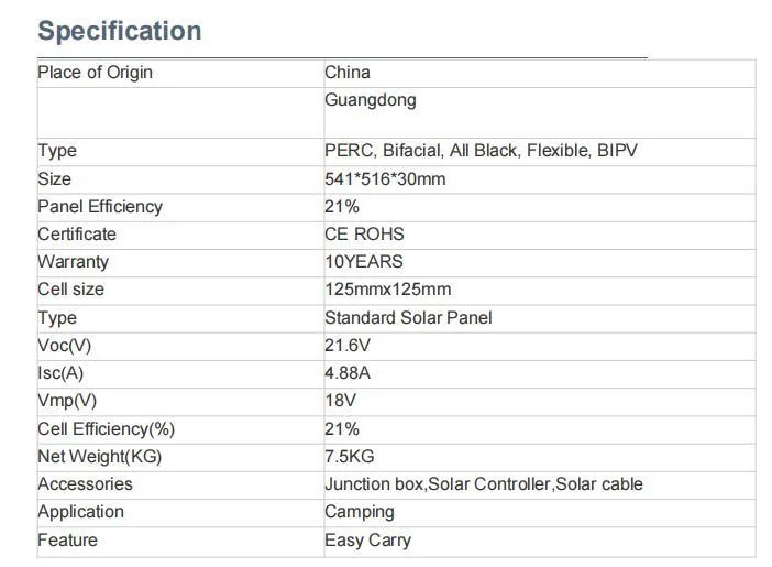 Solarparts 18V 80W 541X516X30mm Tragbares monokristallines faltbares Solarpanel Solar System Kits für Camping