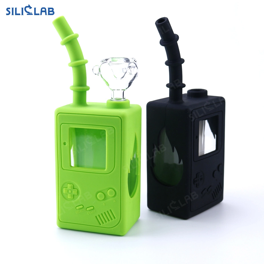 Juice Box Design Oil Burner Silicone Covered Glass Water Pipe Smoking DAB Rigs