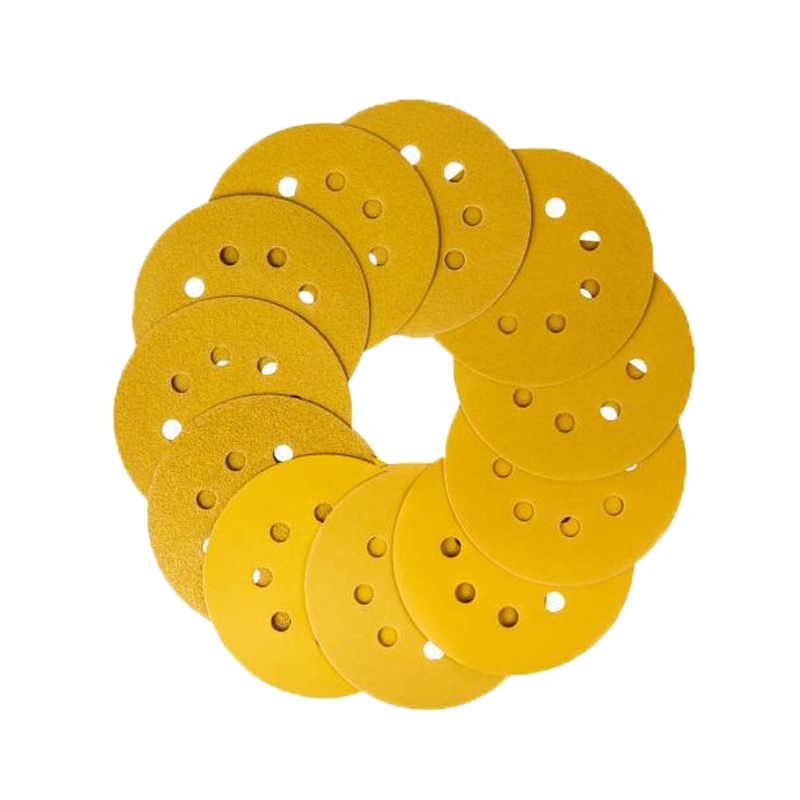 Jaune 8 Trous 5 pouce de 125mm Disques de ponçage grossier humide des plaquettes pour les bois feuille de papier en résine époxy