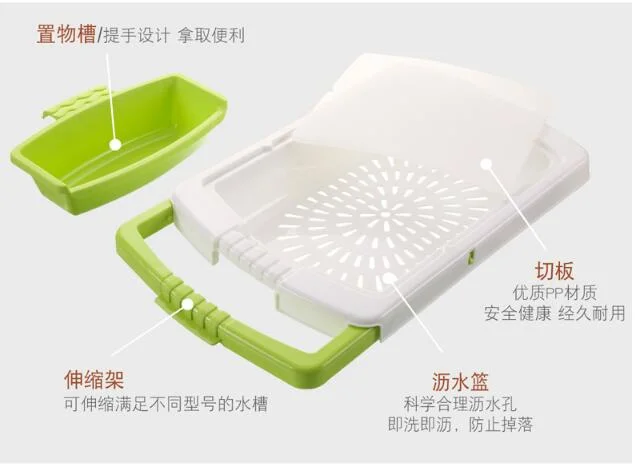 Multi Functional Greater Portable Kitchen Tools 9 in 1 Plastic Collapsible Chopping Cutting Board with Folding Strainer Colander