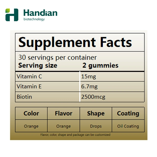 Fabrico de alimentos de saúde os suplementos de vitamina C Vitamina E biotina Gummies pêlos viscosos