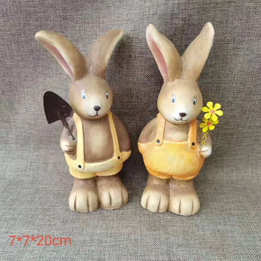 Trabalho criativo adorável Coelhinho da Páscoa de artes de cerâmica artesanal de resina Office Home Polyresin dons enfeites armário TV Doll Animal Decoração de coelho