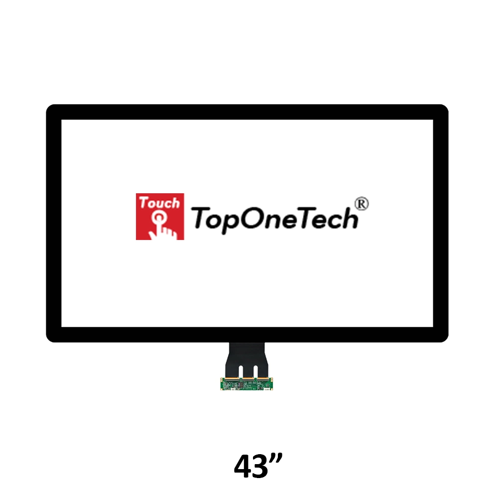 Tamanho grande 43 polegadas com estrutura aberta Pcap multitoque capacitiva Ponto 10 Tela sensível ao toque do Sensor de Filme com vidro temperado Interface USB para ligação óptica Visor LCD Monitor