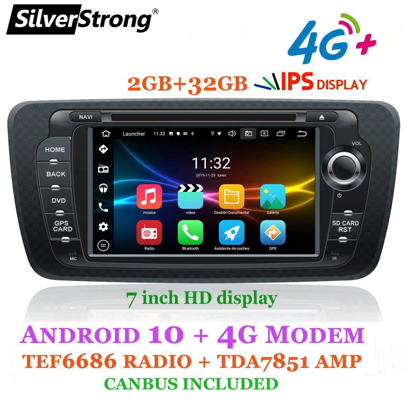 Silverstrong 2Go de RAM Android 10.0 Lecteur de DVD de voiture GPS pour Seat Ibiza 2009 - 2013 avec WiFi Radio Stéréo Bluetooth