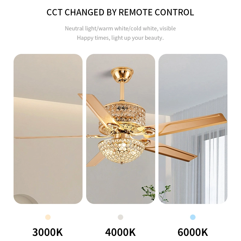 Golden Color 5 Blades Romote Control Luxury Indoor Outdoor Ceiling Fan Light