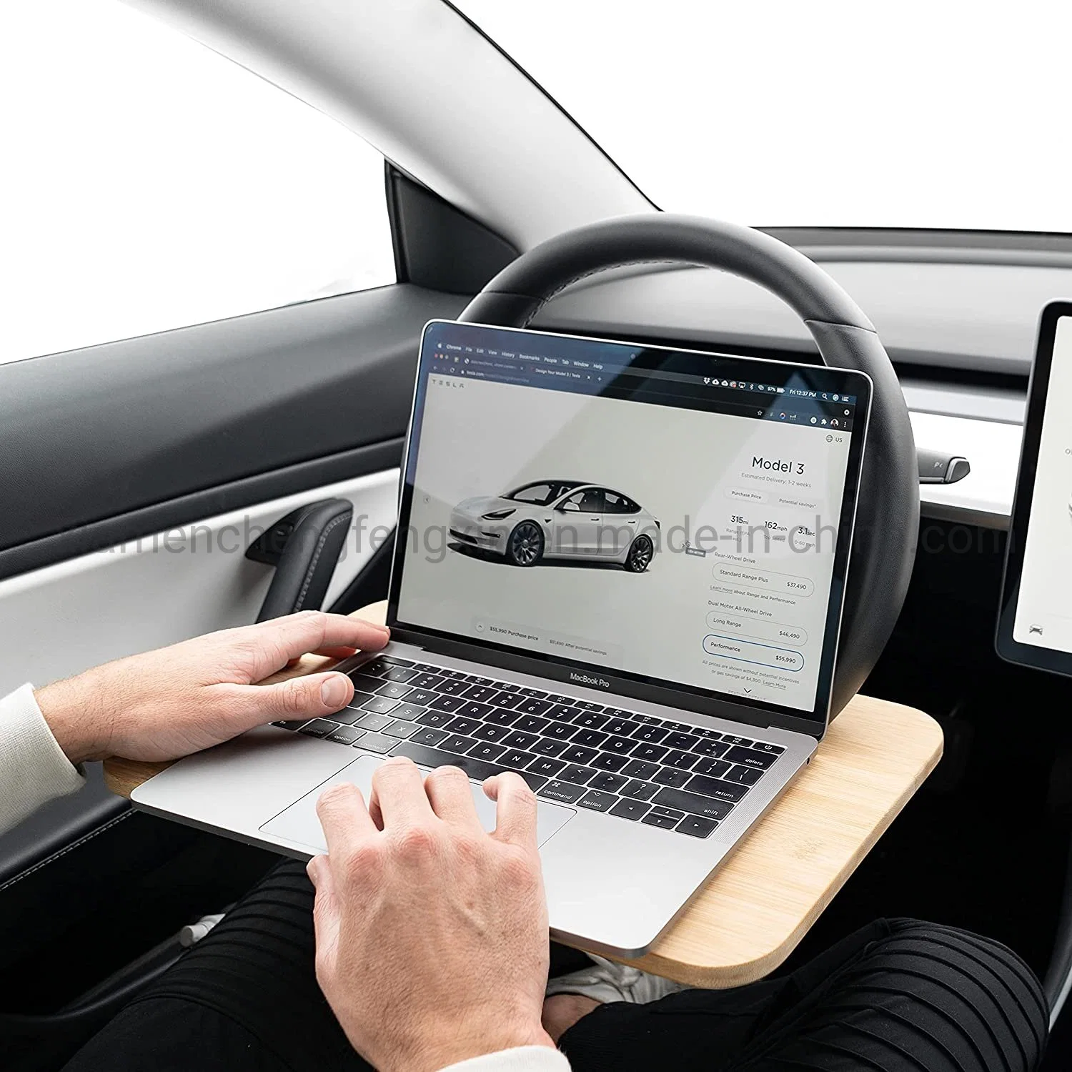 Plateau de volant - Mangez confortablement dans votre voiture - Bureau d'ordinateur portable pour travailler à distance - Convient à la plupart des voitures, y compris le modèle Tesla.