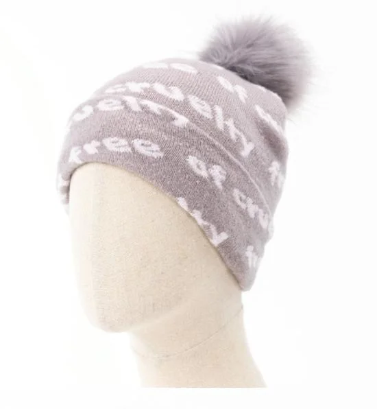 Factory Recycle Polyester Customized Words Jacquard Pompom Plain Knitted Hat