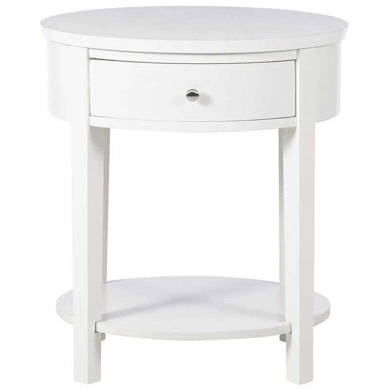 Mirrored Furniture White Painting Bedside Table Wooden Round Top Nightstand End Table Bedroom Furniture with 1 Drawer