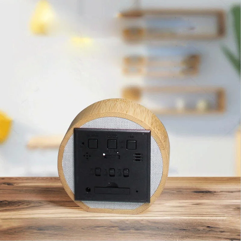 Creative Round LED Bamboo Fabric Electronic Alarm Clock