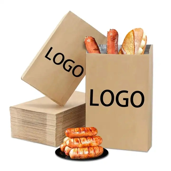 Custom Logo Takeout Food Takeaway Treat Roast Chicken Kebab Kraft Paper Bag Fired Chips Packaging Bags