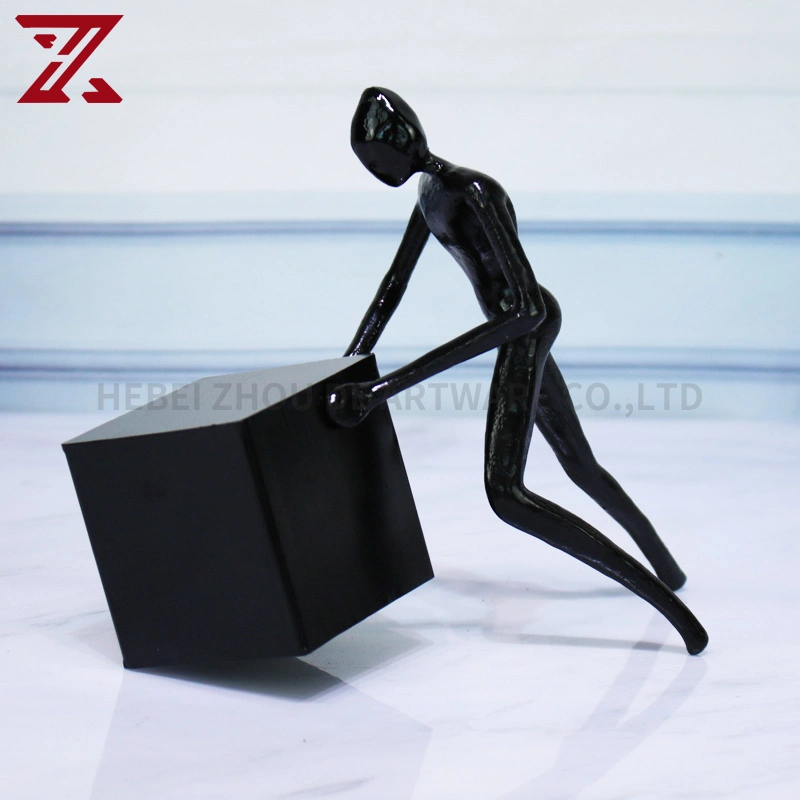 As personagens simples e modernas do Black Iron estátuas Metal Black Push Box Decoração decorativa suave da sala de entrada modelo da sala de estar