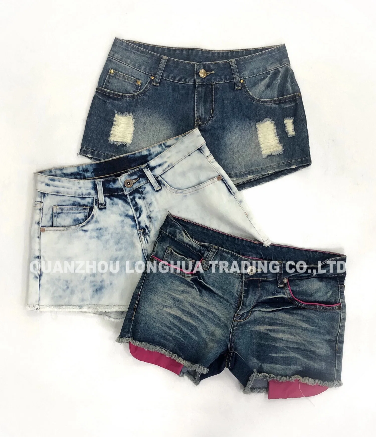 Lady&prime; S Denim Jeans Fashion Cotton Spandex Hole Indigo Blue Navy Trousers