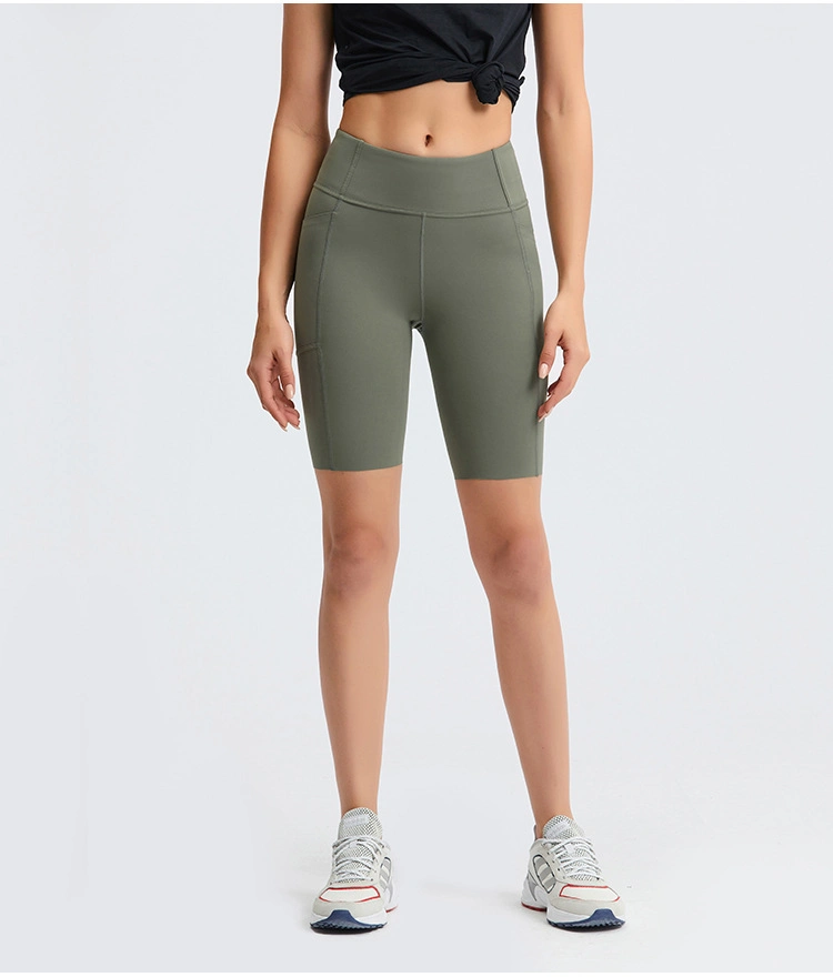 2022 nouvelle poche latérale de couleur unie trimestre Mesdames Yoga Pantalon culotte de sport brossé