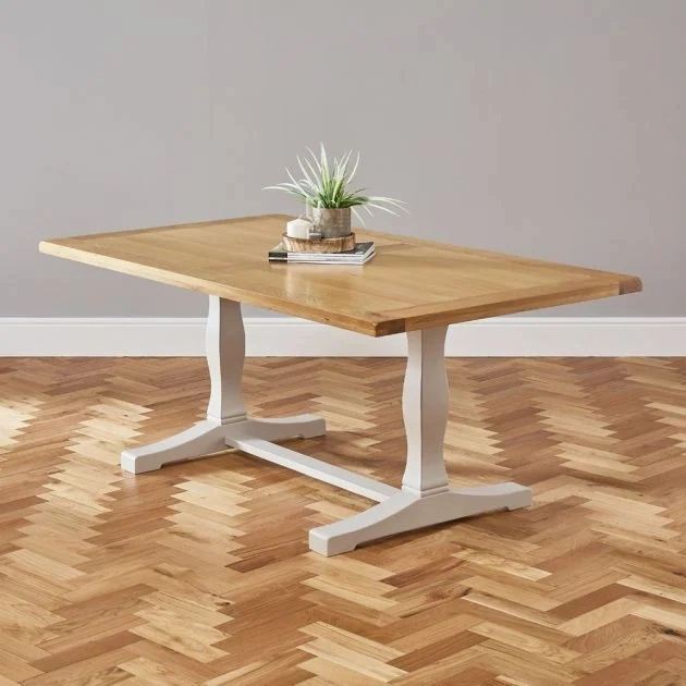 China la fabricación de pintura gris de 1,8 m de madera de roble macizo refectorio de la mesa de comedor, sillas de 6 a 8 personas.