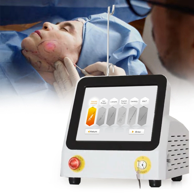 2024 Liposis facial de endurecimiento de la piel con láser de fibra óptica profesional más reciente 980nm Laser Doble Chin máquina láser de plástico