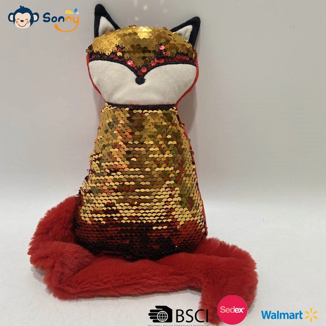 New Adorable Fashion Sequin Fox Pillow Plush Toy