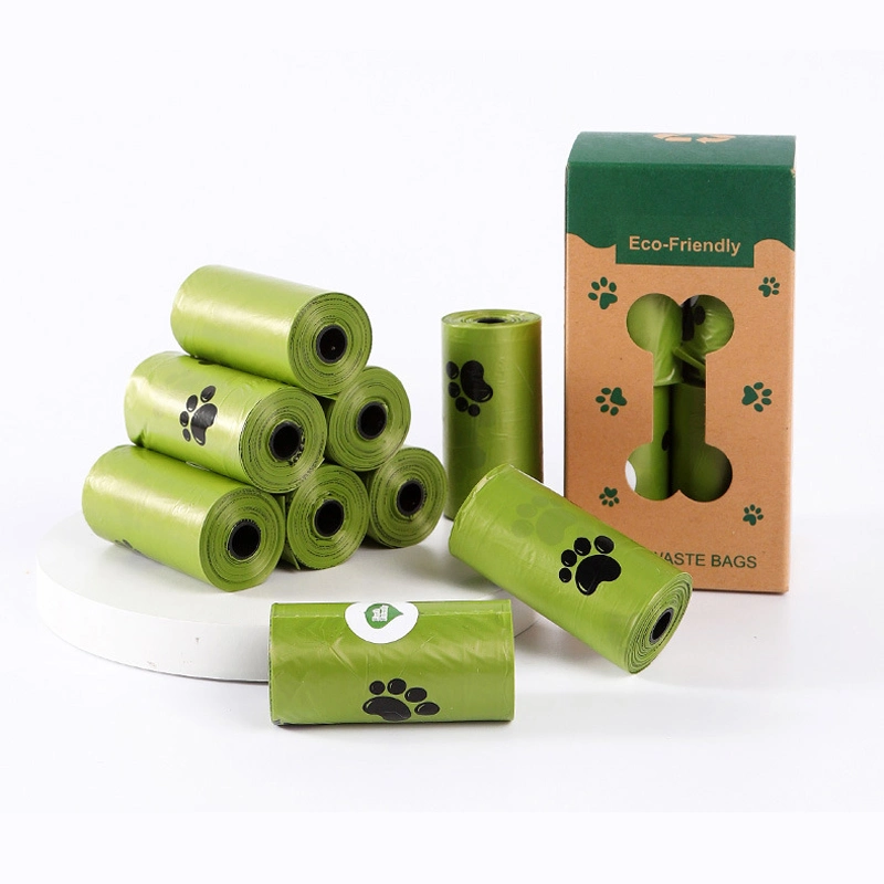 Free Sample Cheap Price Green Biodegradable Compostable Disposable Pet Dog Waste Poop Plastic Garbage Bag Rolls with Dispenser