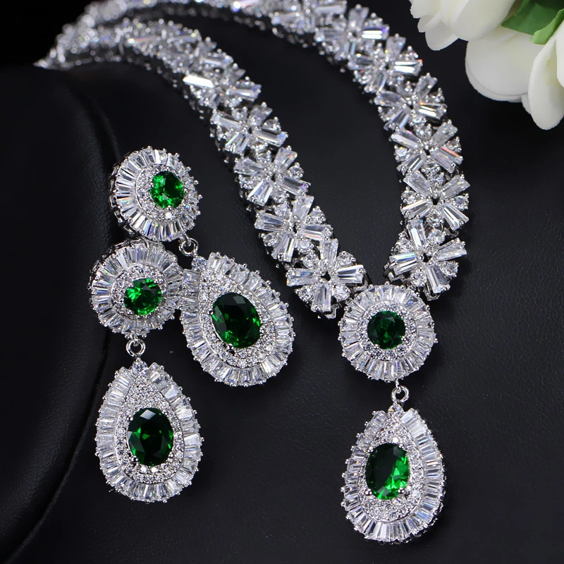 Classic Luxury Bridal Dinner Set Handmade Copper Set AAA Zircon Necklace Wedding Jewelry Set