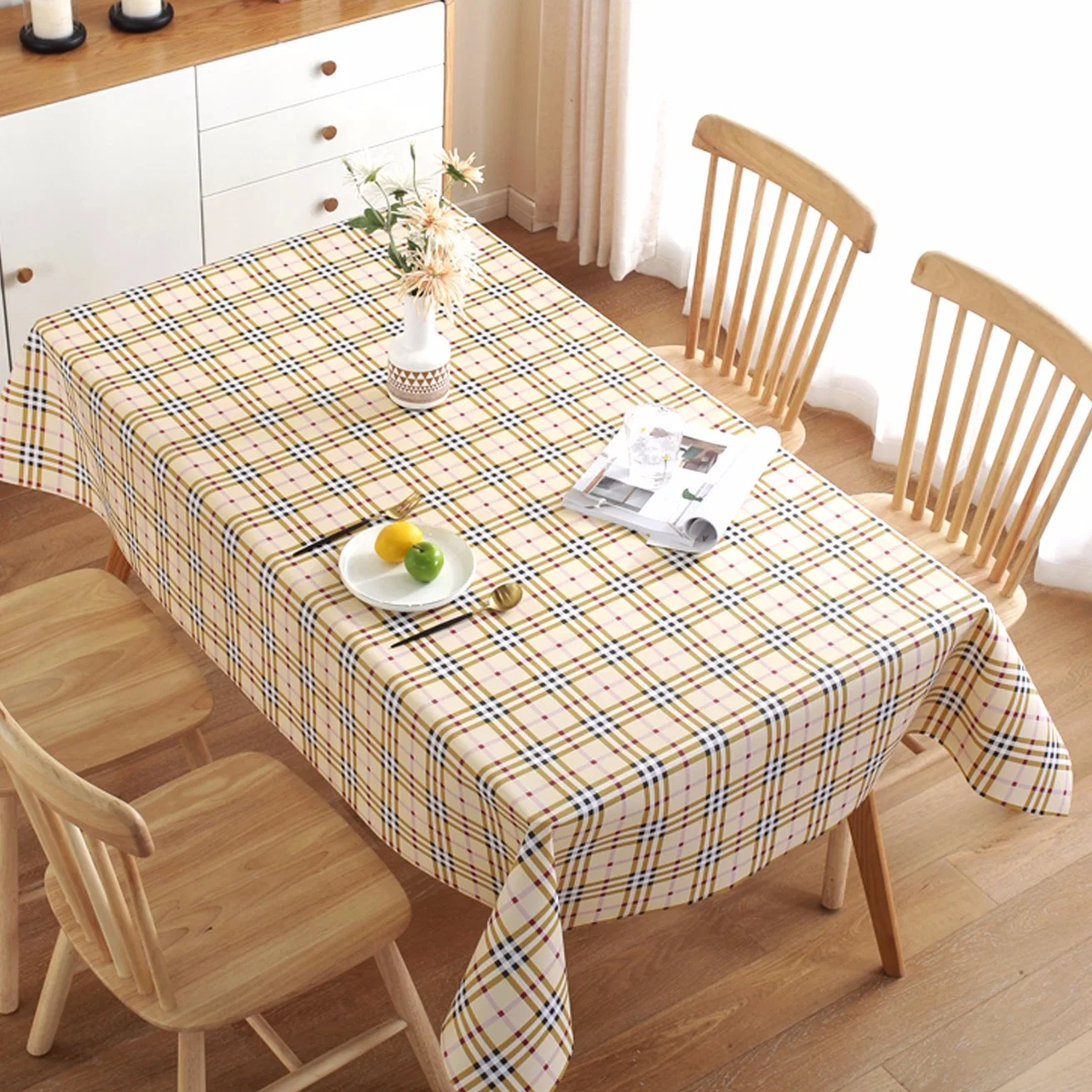 Picnic Printing Check PVC Flannel Elastic Bench Cover Waterproof Tablecloth