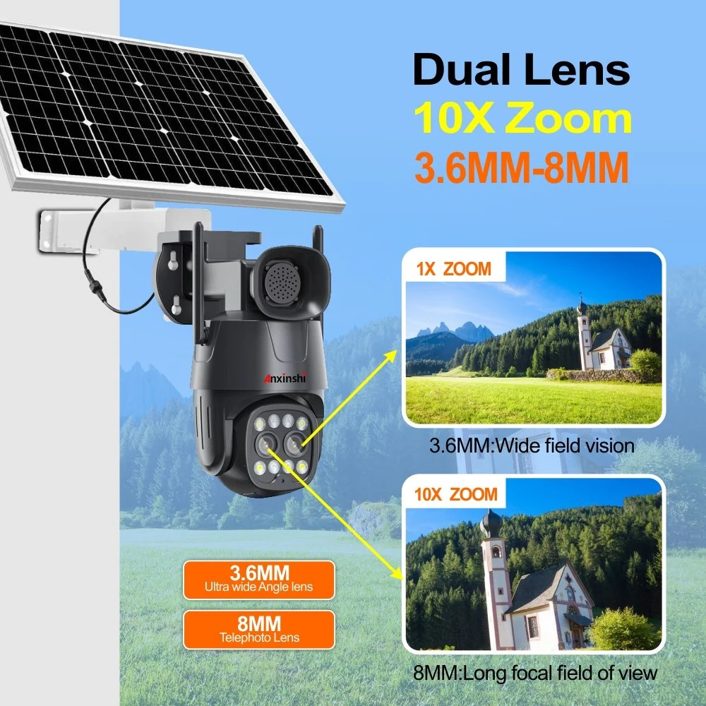 8MP Dual Lens 4G PTZ Camera Human Tracking Network Security Solar Camera