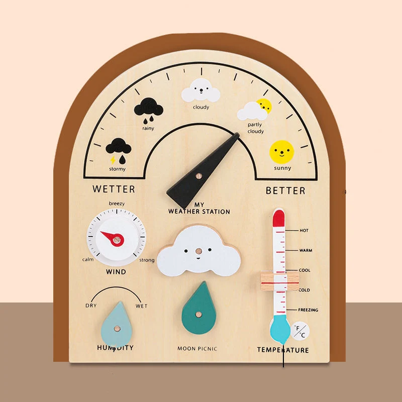 Wooden Toys Montessori Science Exploration Wooden Weather Station Cognitive Toys