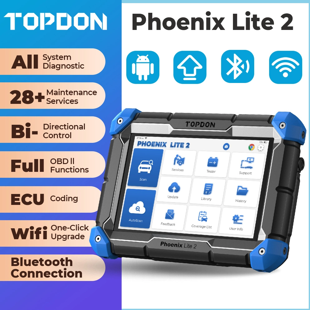 2023 la fábrica Topdon Phoenix Lite2 Portable Smart 2 años de actualización gratuita de la máquina de diagnóstico ECU del coche todo el sistema de codificación automática escáner OBD2 Carretilla Alquiler de herramienta de análisis de diagnóstico