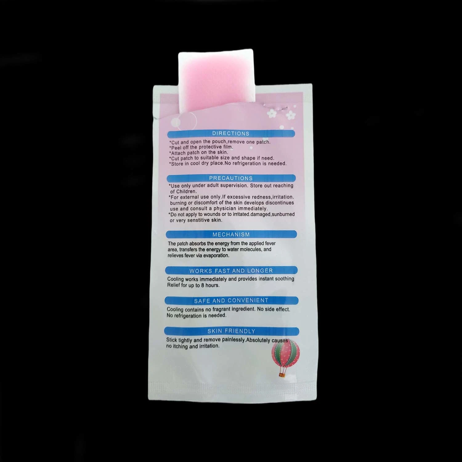 Parche de la fiebre de gel de Refrigeración/temperatura de la reducción de parche de gel de refrigeración