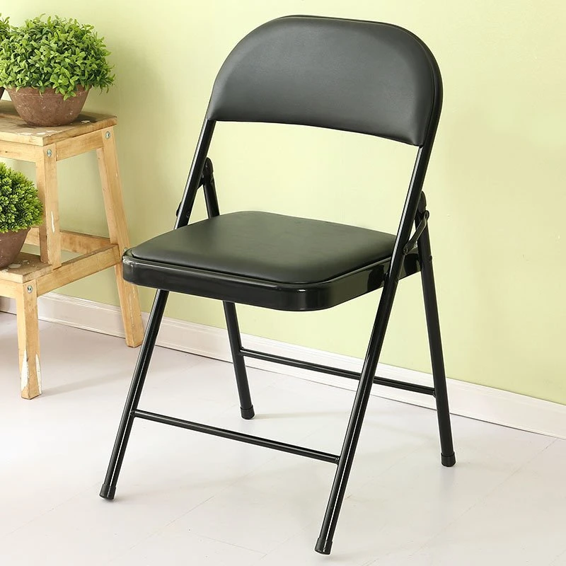 Precio de silla plegable de metal de cuero PU negro para conferencias/banquetes/oficina/visitantes/muebles de catering al por mayor.