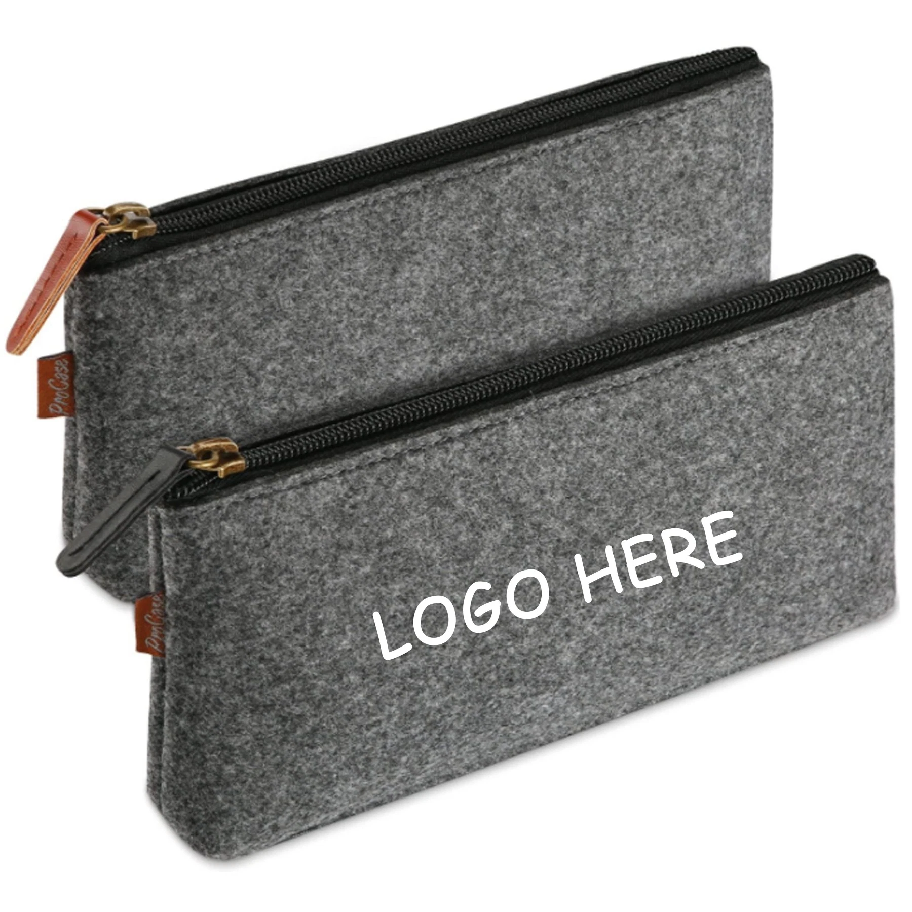 Custom Logo Felt Fabric Pencil Case Cosmetic Pouch Felt Students Stationery Pouch Zipper Bag for Pens