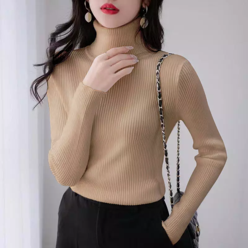 Women's Sweater Knitwear Knitted Turtleneck Pullover Ladies Solid Color Thin Long Sleeve Sweater for Women