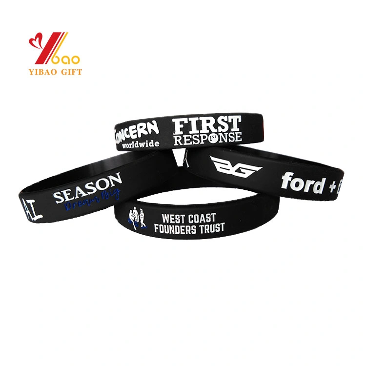 2019 New Style Black Custom Logo Fashion Sport Silicon Rubber Wrist Band PVC Embossed Colorful Wristband/Silicone Bracelet (YB-SW-007)