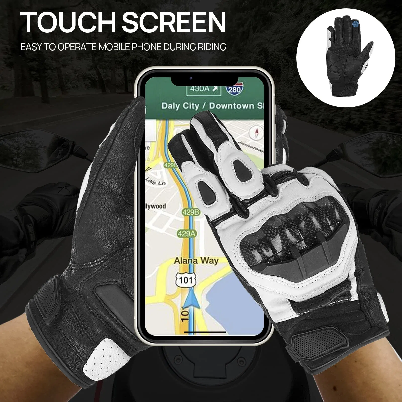 Factory Hot Sale Full Finger Gloves Leather Motorcycle Touch Screen Motor Bike Leather Hand Glove Motorcycle Protection Afs6