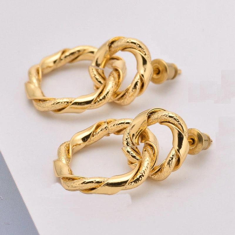 High quality/High cost performance  Double Ring Shape Gold Plated Earring for Women Silver Drop Earrings