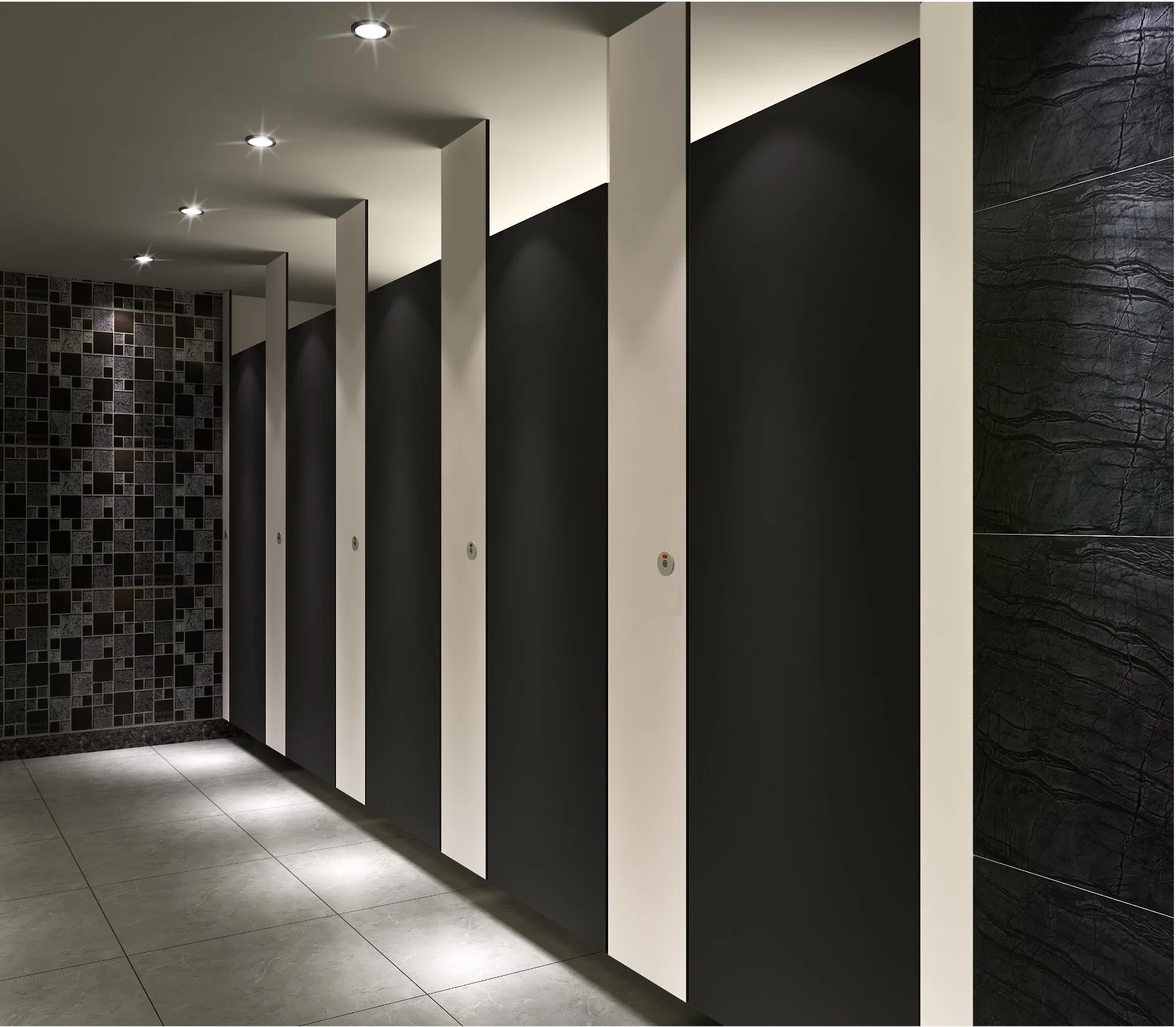 Debo White and Black Connected Color Compact HPL Toilet Partition