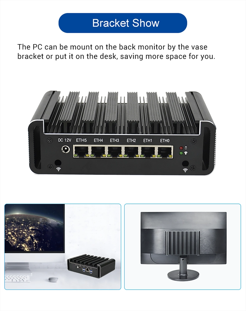 6 LAN RJ45 Industrial Mini PC I3 7167u 7th Gen Dual Core AES-Ni Pfsense Sophos Firewall Router Fanless Linux Ubuntu Mini Computer