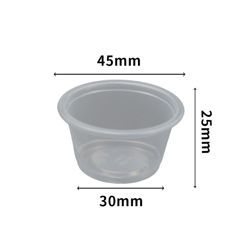 La comida de vajilla de plástico desechables de plástico PP claro taza de salsa de 45mm para llevar la pequeña taza de salsa con tapa