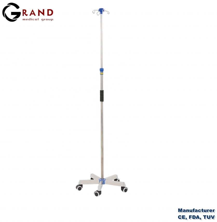 304 Stainless Steel Tranfusion Stand IV Stand Pole Height Adjusted Medical Hospital Infusion IV Stand Infusion Pole for Hospital Bed Medical Supplier