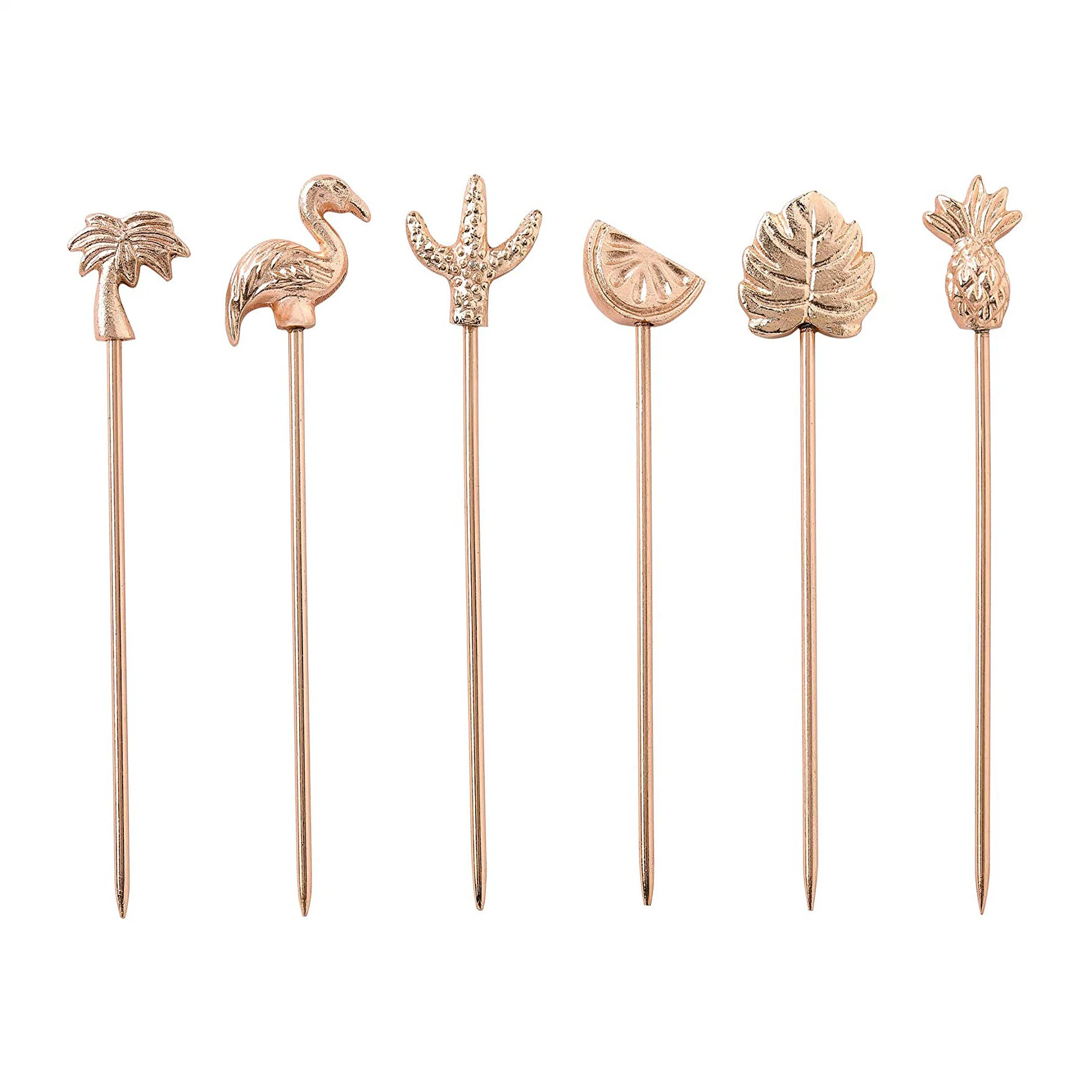 Rose Gold Stainless Steel Cocktail Picks or Martini Sticks, Reusable Toothpicks for Drinks or Bloody Mary Skewers