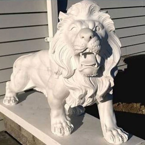 Garden Decoration Hand Carved White Marble Animal Lion Statue Sculpture