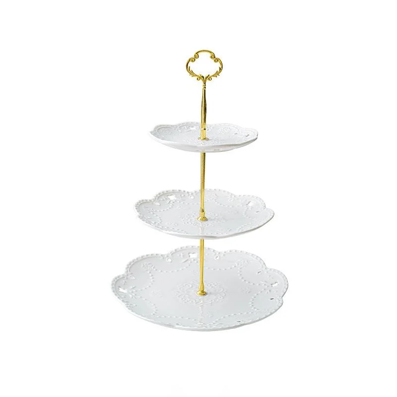 Forme de fleur prix d'usine céramique blanche café café dessert Stand 3 niveaux