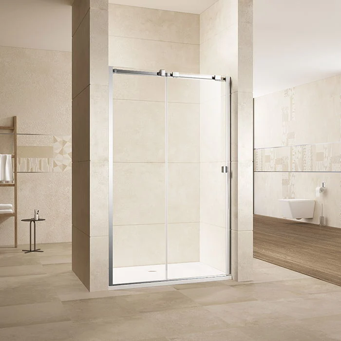 8mm Tempered Glass Wet-Room Shower Door as Full-Length Bathroom Mirror