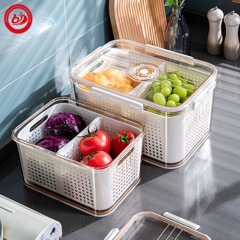 Fruit Vegetables Drain Basket Organizer Storage Crisper Sealed Refrigerator Storage Box