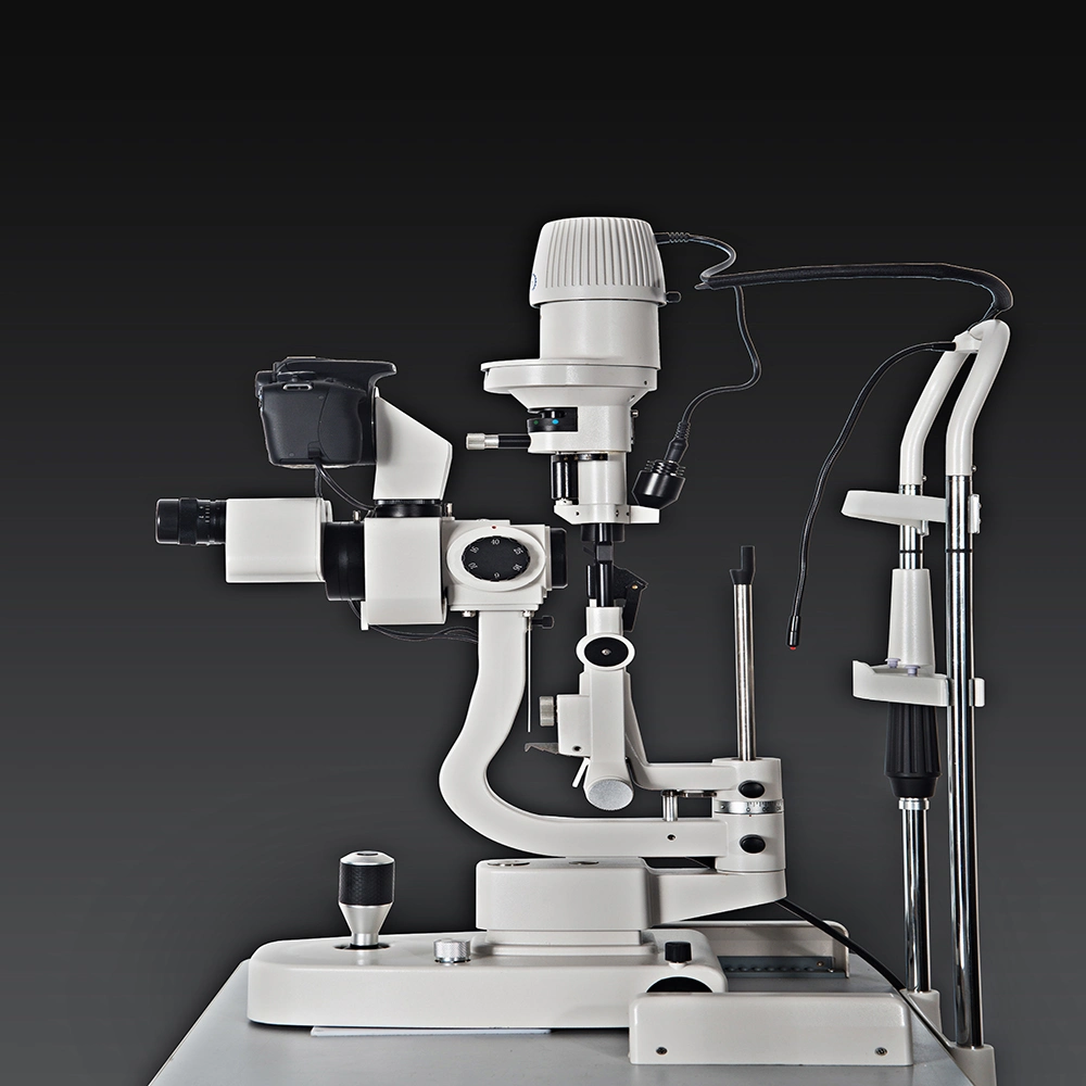 Venta caliente Biomicroscopy Biomicroscopio Mecan de Examen con lámpara de hendidura microscopio digital de mesa