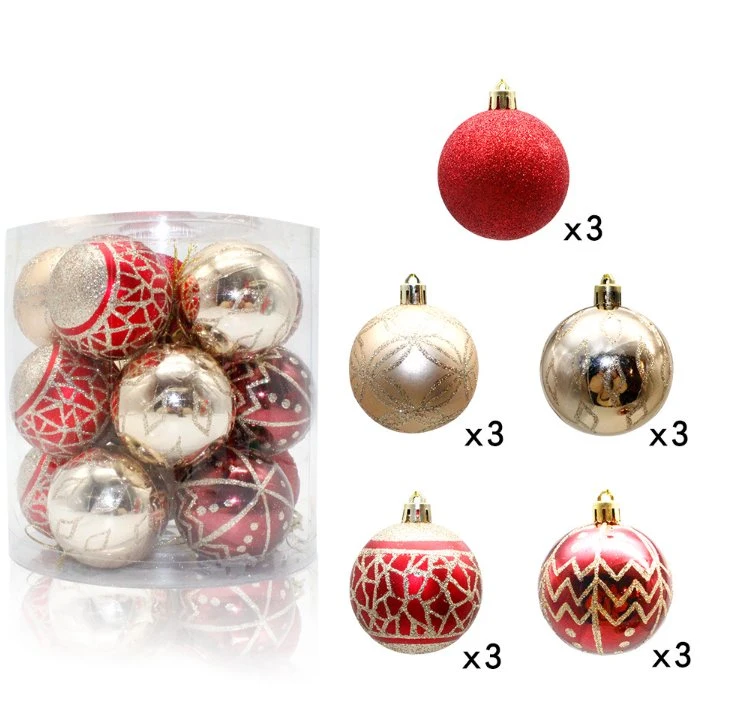 15 uds. de 6 cm conjunto de adornos de Navidad Bola de plástico de PVC inastillables Decoraciones