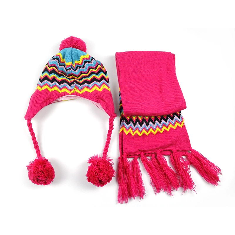 Children Good Quality Warm Knitted Acrylic Hat Scarf Set