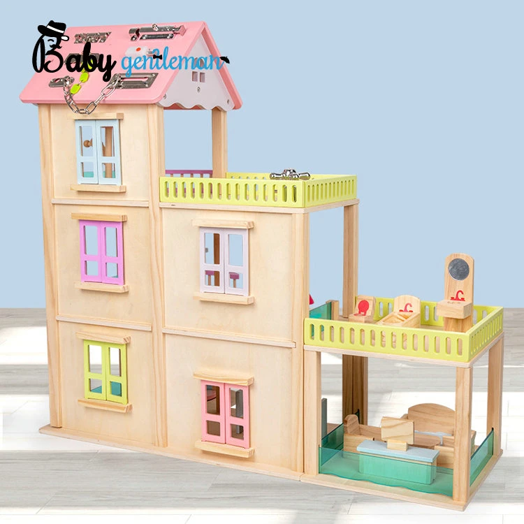 Neu Ankunft Pretend Play Luxus 3 Etagen Holzpuppenhaus Für Kinder Z06493A